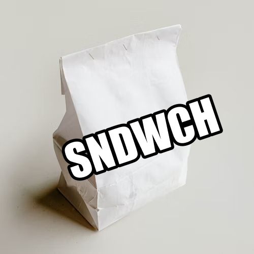 a bag with the word “sndwch” superimposed on it